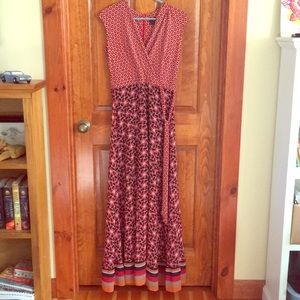 Orange and blue print maxi dress